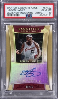 2004-05 UD "Exquisite Collection" Enshrinements Autograph #ENLJ2 LeBron James Signed Card (#08/25) – PSA GEM MT 10 "1 of 1!"
